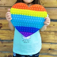 Jucarie antistres SIKS® senzoriala din silicon Pop It Now, pentru copii, impermeabila, forma inima uriasa, curcubeu