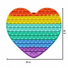 Jucarie antistres SIKS® senzoriala din silicon Pop It Now, pentru copii, impermeabila, forma inima uriasa, curcubeu