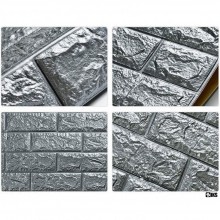 Tapet 3D Autoadeziv SIKS®, model caramida in relief, gri sidefat, design modern , rezistent la apa , usor de curatat, dimensiuni