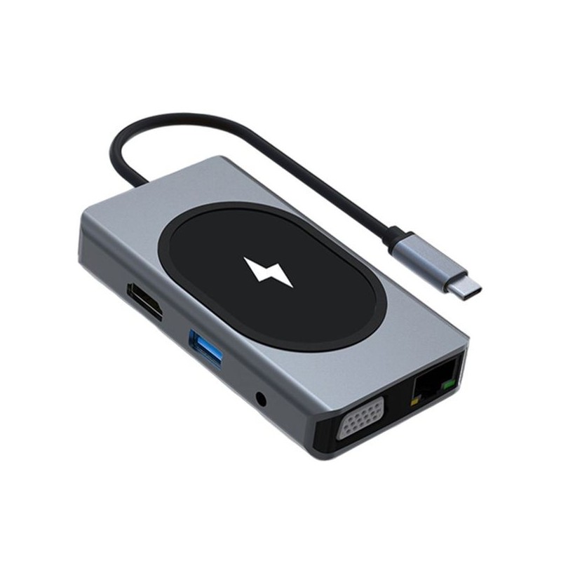 Adaptor Hub USB EDAR, Type-C Compatibil Cu Macbook, Windows 7 in 1, RJ45, USB HDMI 4K, VGA, HDTV PD, Micro SD, TF, Card Slot, U